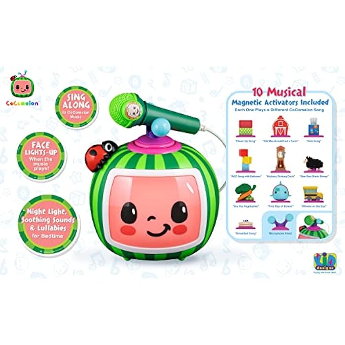 COCOMELON TOY KARAOKE MACHINE FOR KIDS WITH MICROPHONE AND MUSICAL ACTIVATORS, INCLUDES NIGHT LIGHT WITH SLEEP SOUNDS AND LULLABIES FOR TODDLERS, GREEN - Image 3